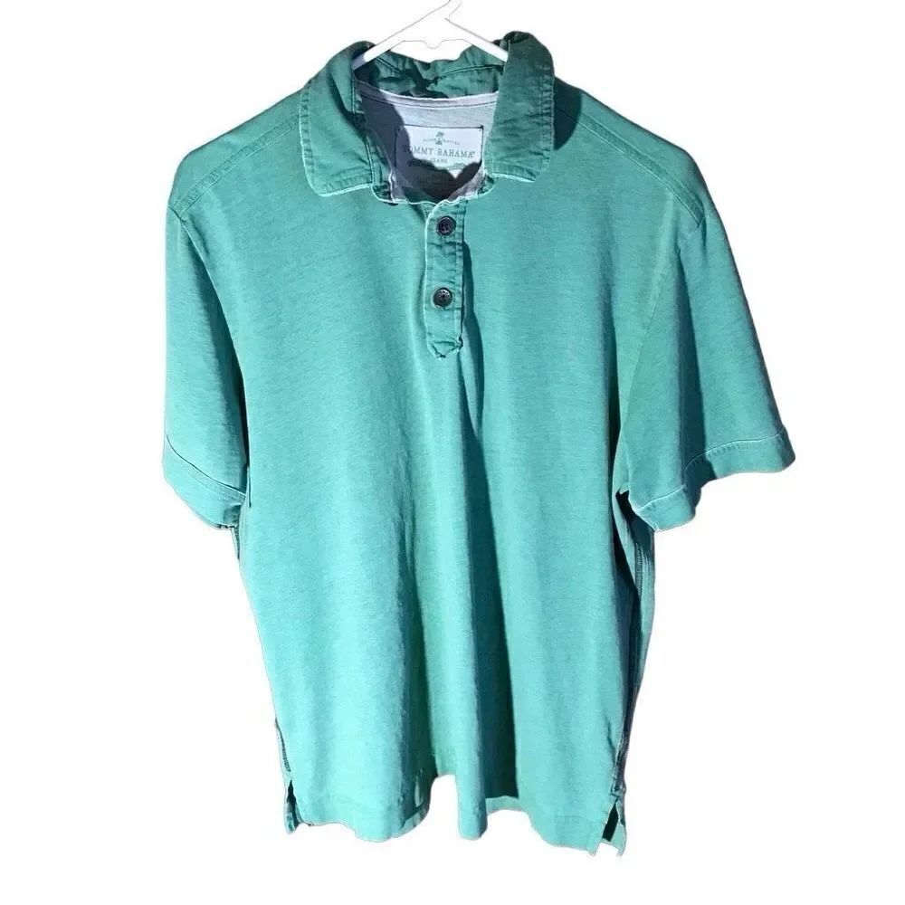 Tommy Bahama jeans distressed green polo short sleeve shirt Men’s SZ Medium